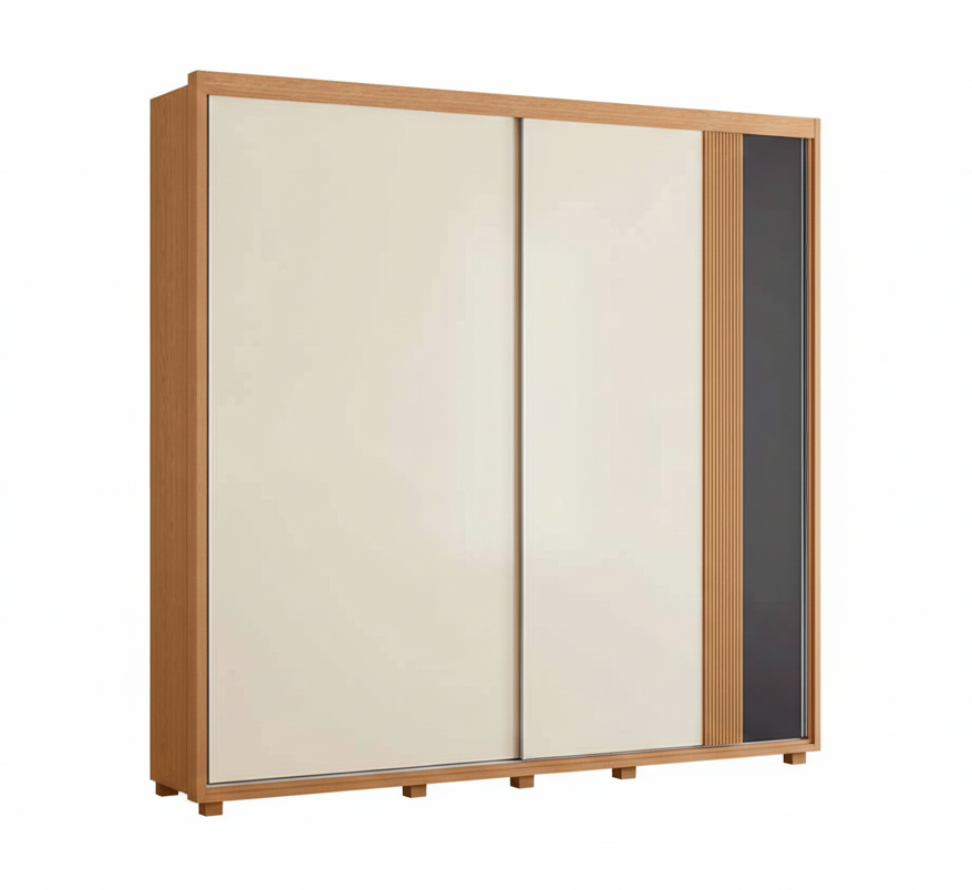 Wardrobe Acacia 246-312 2 Sliding Doors With 4 Drawers 240*231*56Cm Freijo/Titanium/Offwhite (Limited 3 Months Warranty)
