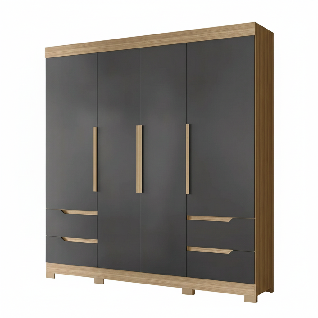 Wardrobe Doble 202-307 6 Doors With 4 Drawers 240*230*47Cm Freijo/Titanium (Limited 3 Months Warranty)