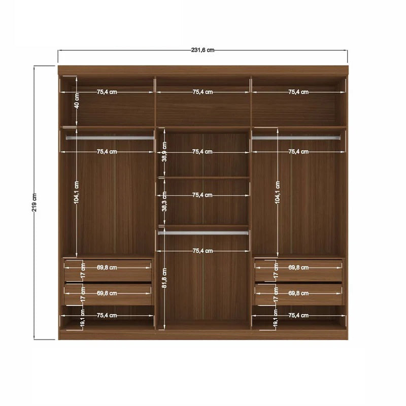 Wardrobe Buriti 162348Ep 6 Doors Jatoba/Grafite (Limited 3 Months Warranty)