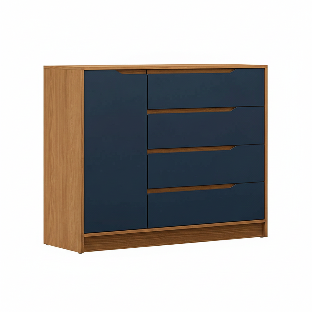 Commode R260-Cnazp 1 Door With 4 Drawers 105*94*45Cm Canela / Dark Blue (Limited 3 Months Warranty)