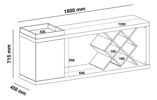 Tv Stand Madrid 4382 Up To 60 One Door With Bottle Holder 180*45*71.5Cm Oak / Graphite (Limited 3 Months Warranty)