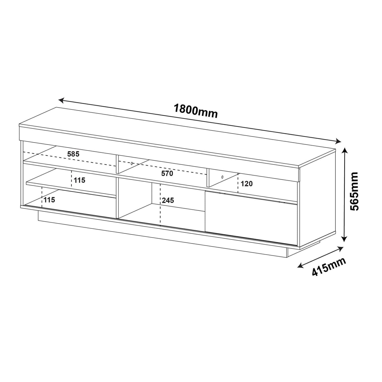 Tv Stand Treviso 4117 Up To 75 / Sliding Door 180*41.5*56.5Cm Black (Limited 3 Months Warranty)