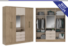 Wardrobe Aspen ref 1152 6 doors & 3 drawers with mirror 180*206*46.5cm noce/off white ( limited 3 months warranty )