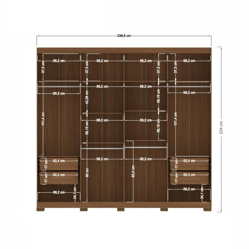 Wardrobe New Master 8.4 163248P 8 Doors With 4 Drawers Jatoba/Grafite (Limited 3 Months Warranty)