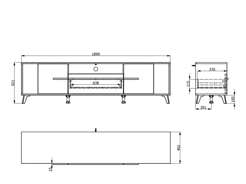 Tv Stand Orleans 11013346 2 Doors 189*40*52Cm Oak / White (Limited 3 Months Warranty)