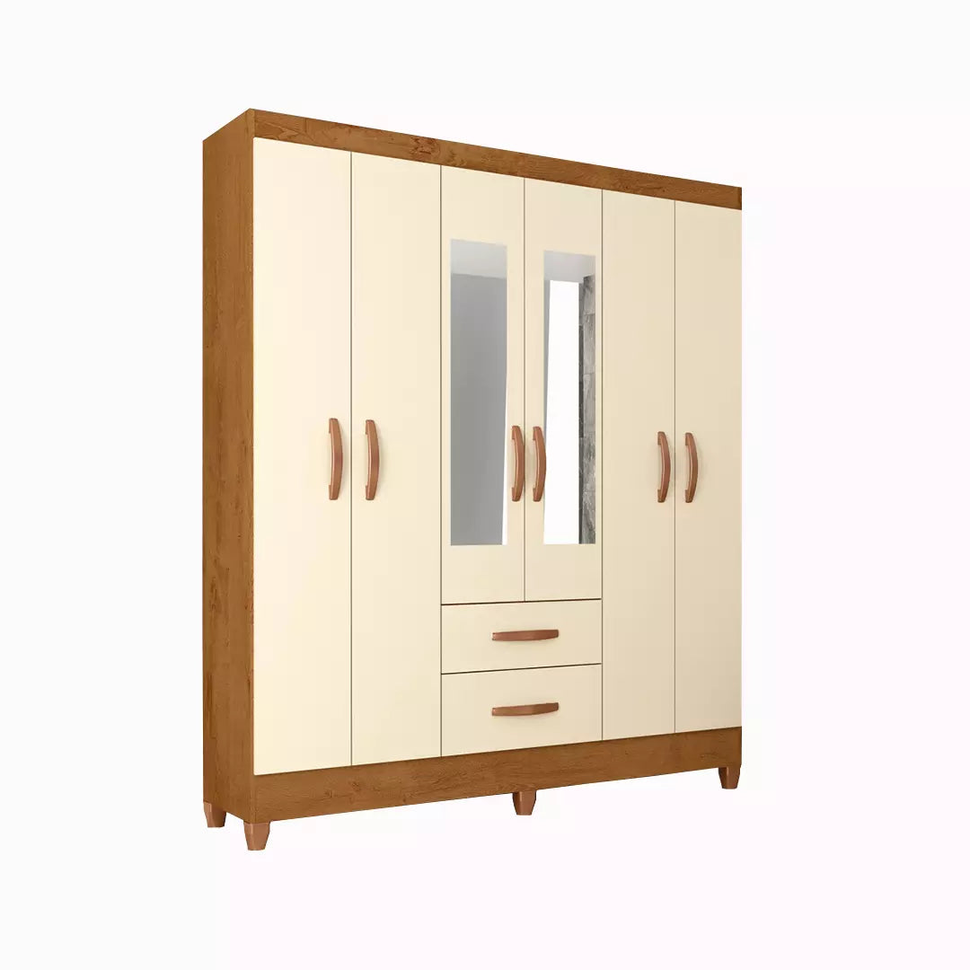 Wardrobe Fortaleza 3605R-355 6 Doors W180*H148*D40Cm Canela Rustico/ Off White (Limited 3 Months Warranty)
