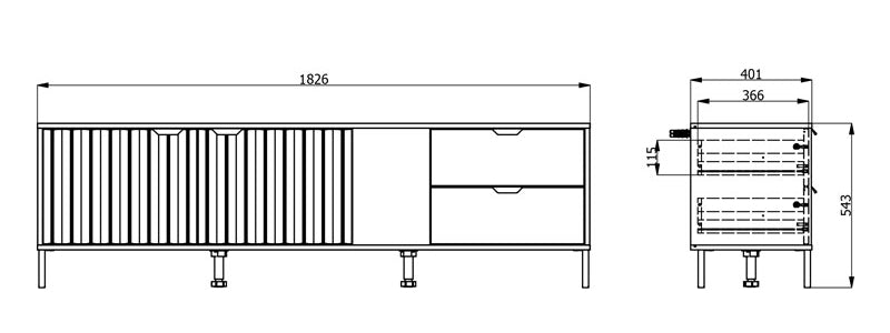 Tv Stand Vandea 2 Doors With 2 Drawers 182.5*40*54.5Cm Oak/Black (Limited 3 Months Warranty)