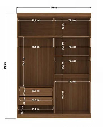 Wardrobe Buriti 162448P 4 Doors Jatoba/Grafite (Limited 3 Months Warranty)
