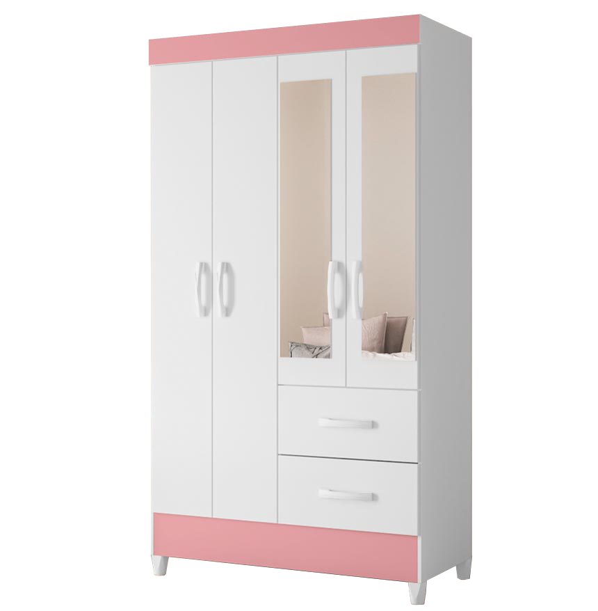Wardrobe Mobi 23780-241 4 Doors With 2 Drawers 98*181*47Cm White - Pink (Limited 3 Months Warranty)