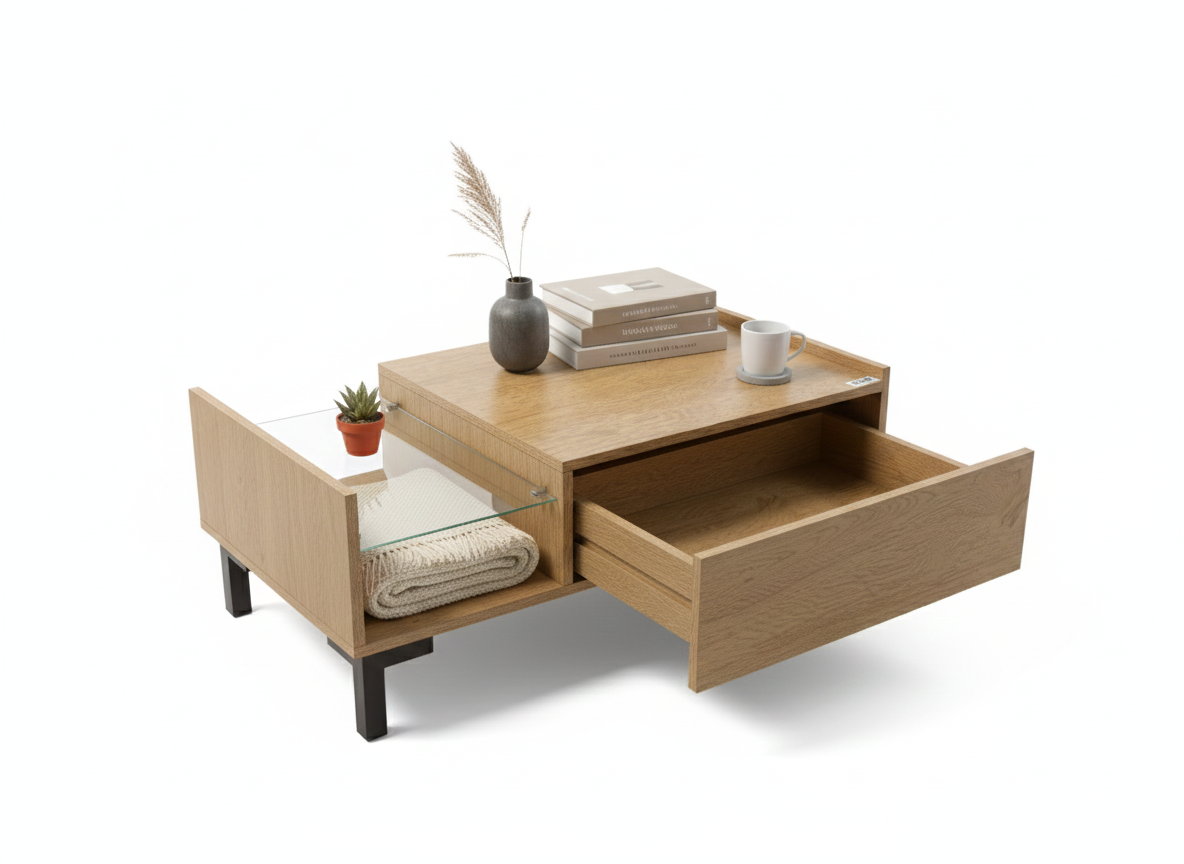 Coffee Table 3092.002 With 1 Drawer 34.5*90*45Cm Freijo/Black (Limited 3 Months Warranty)