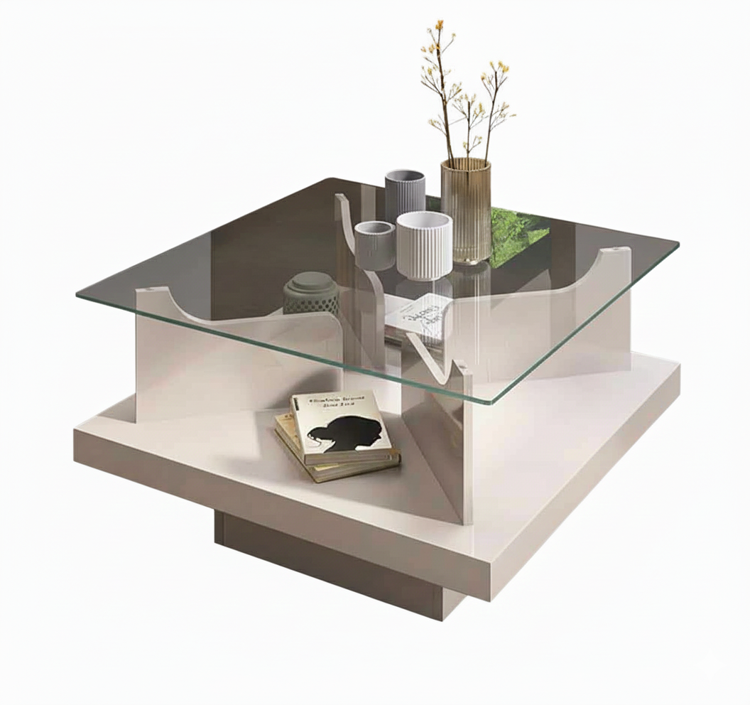 Coffee Table Clear 4582 Tempered Glass 70*70*40Cm Off White (Limited 3 Months Warranty)