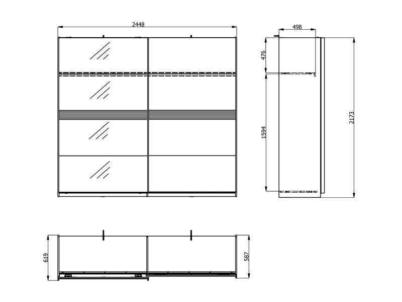 Wardrobe Modena 2 Sliding Doors 245*62*217.5Cm White (Limited 3 Months Warranty)