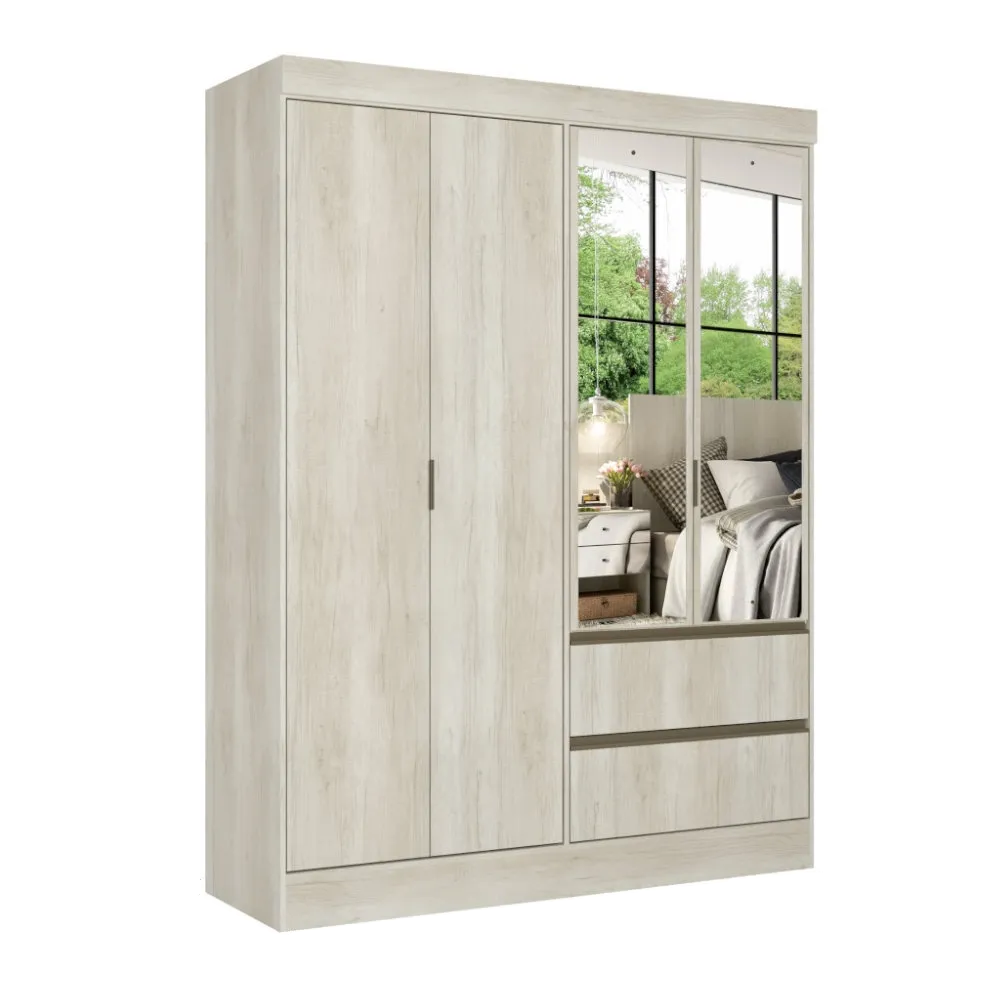 Wardrobe Milenium 5650 4 Doors With 2 Drawers 167*219*55Cm White (Limited 3 Months Warranty)