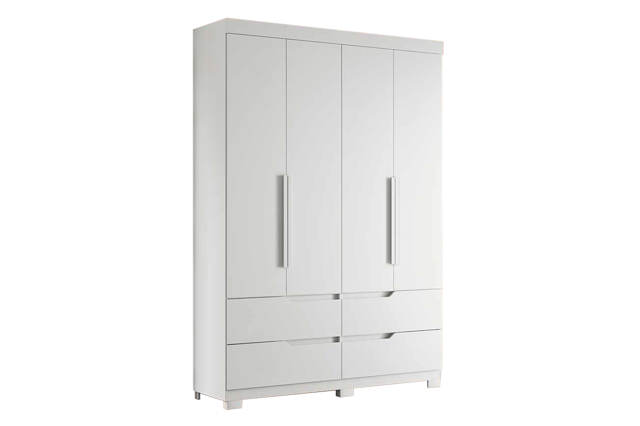 Wardrobe Doble 117-135 4 Doors With 4 Drawers 160*230*47Cm White (Limited 3 Months Warranty)