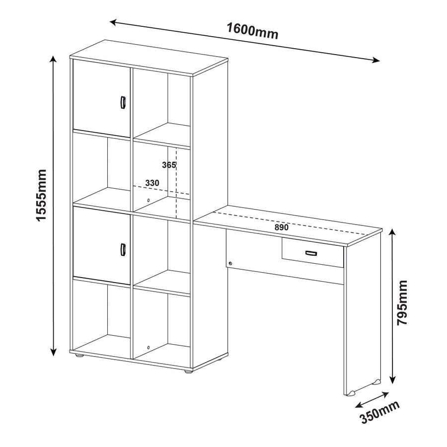 Office Table America 3966 One Drawer With 2 Doors & Eight Niches 160*35*155Cm Pine / Off White (Limited 3 Months Warranty)