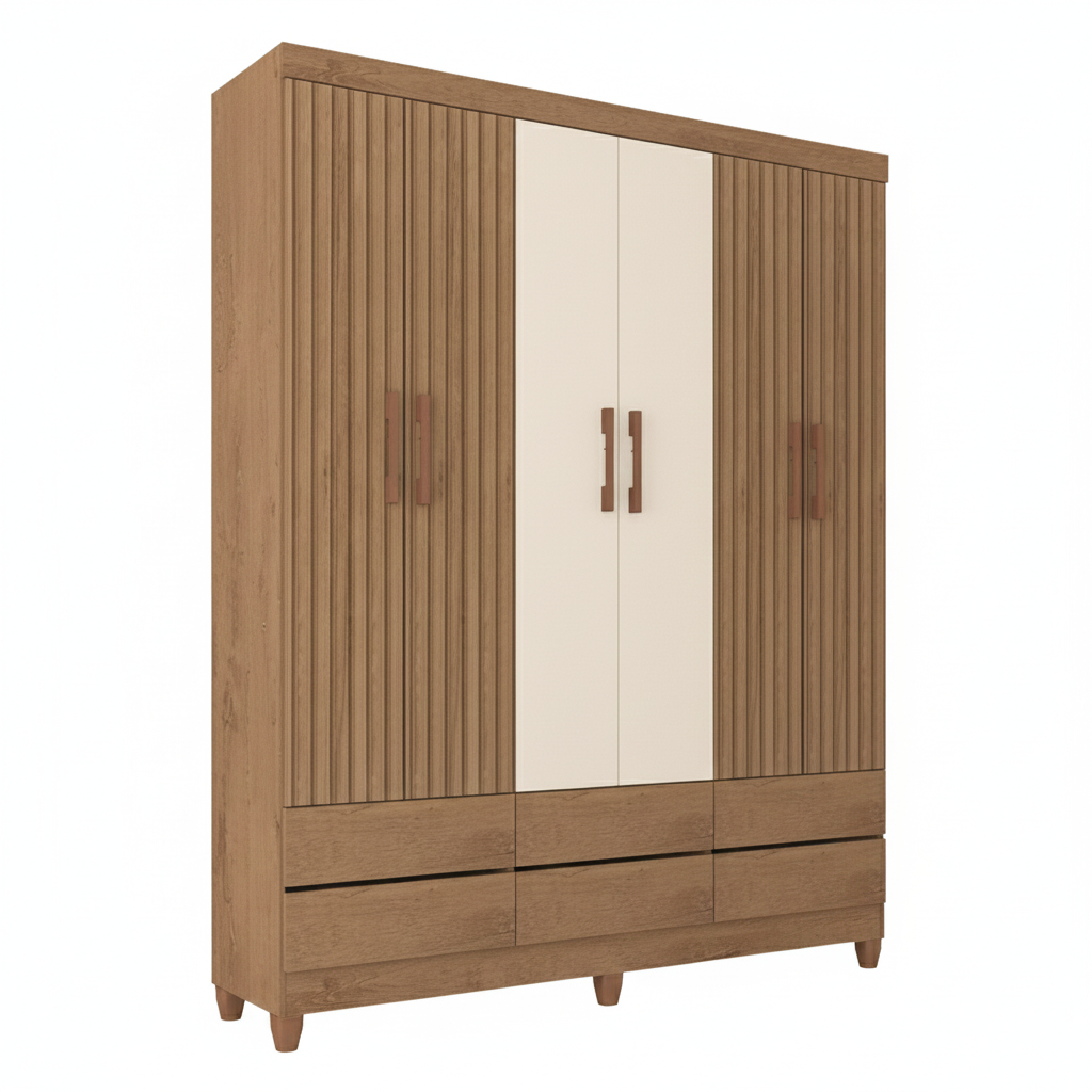 Wardrobe Rio Verde 3377R-515 6 Doors With 6 Drawers W148*H180*D40.5Cm Canela/ Off White (Limited 3 Months Warranty)