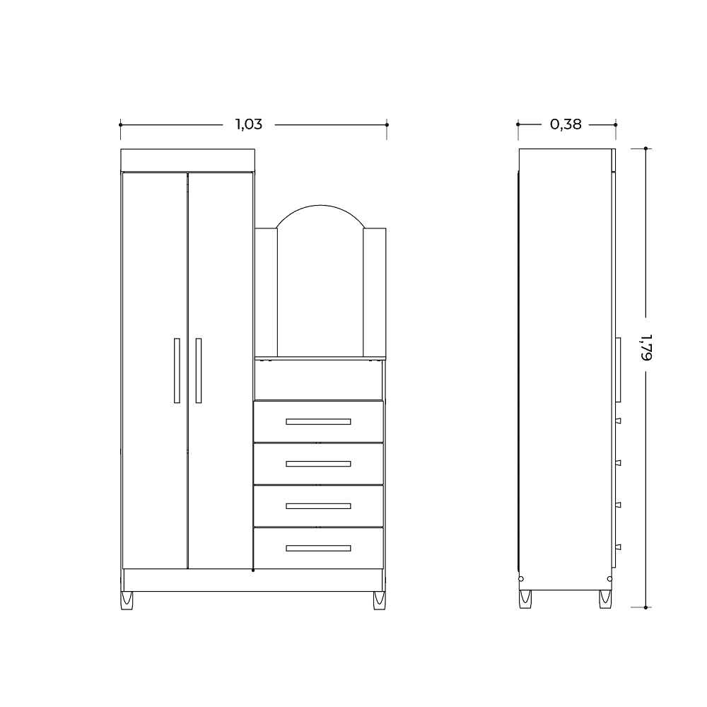 Dresser New Capri 232-298 2 Doors With 4 Drawers 103*179*38Cm Cinnamon/Off White (Limited 3 Months Warranty)