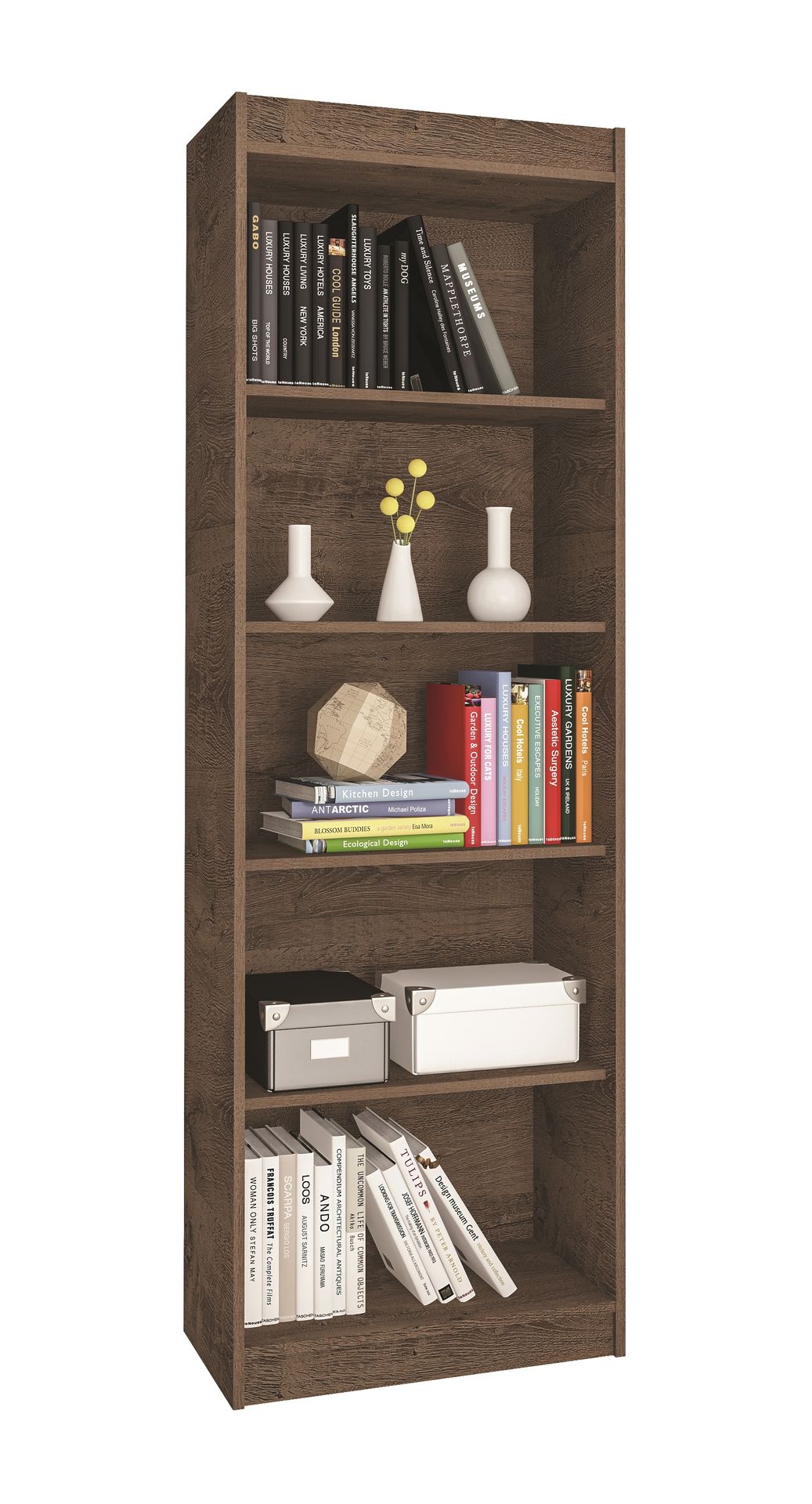 Bookcase 0187R-358 Sapiranga 5 Shelves Mocaccino Rustico (Limited 3 Months Warranty)
