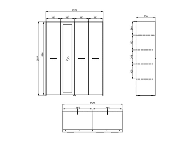 Wardrobe Varadero 4 Doors 157.5*53*203.5Cm Grey (Limited 3 Months Warranty)