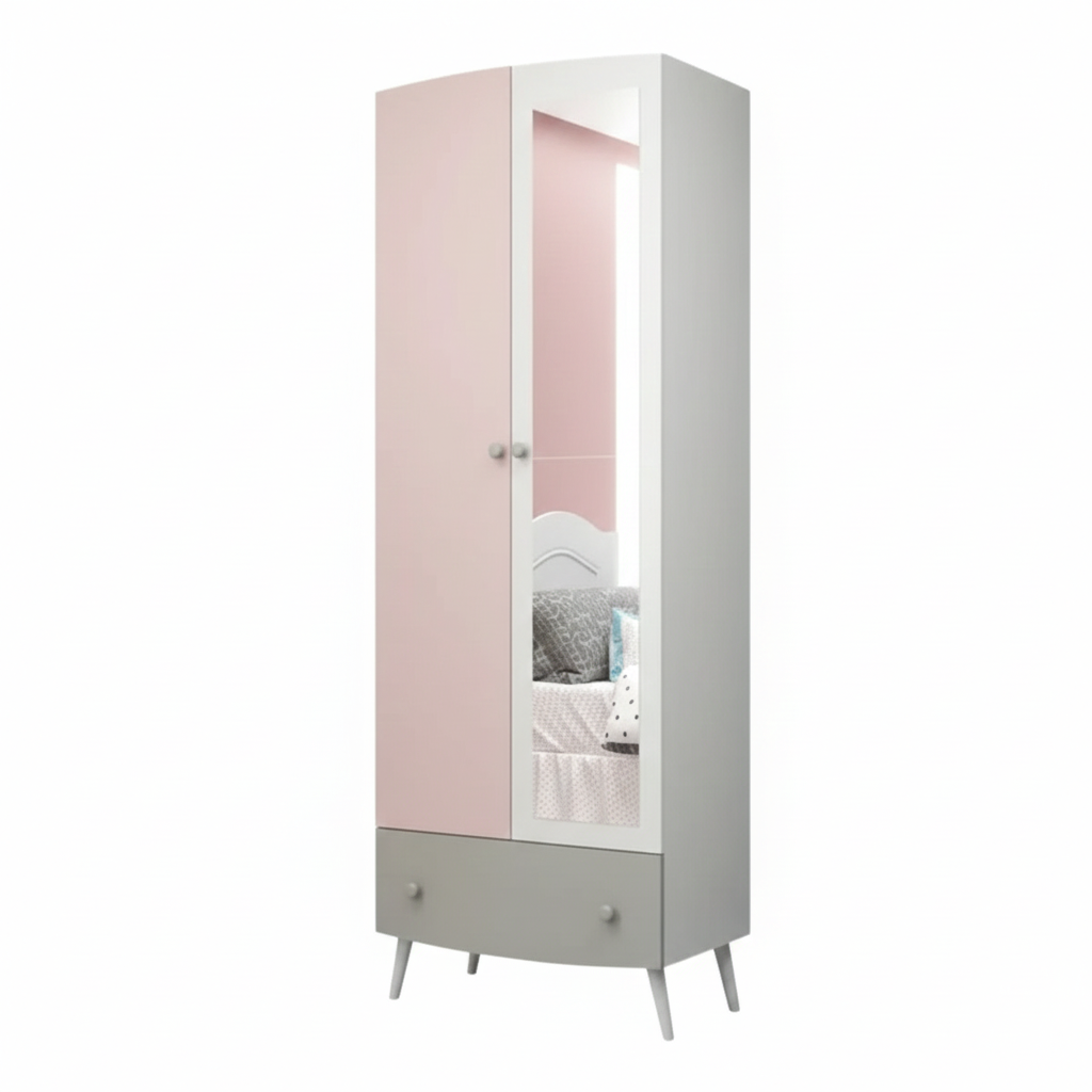 Wardrobe Ternura 2970A 2 Doors With 1 Drawer 80*202.5*44.5Cm White/Pink (Limited 3 Months Warranty)