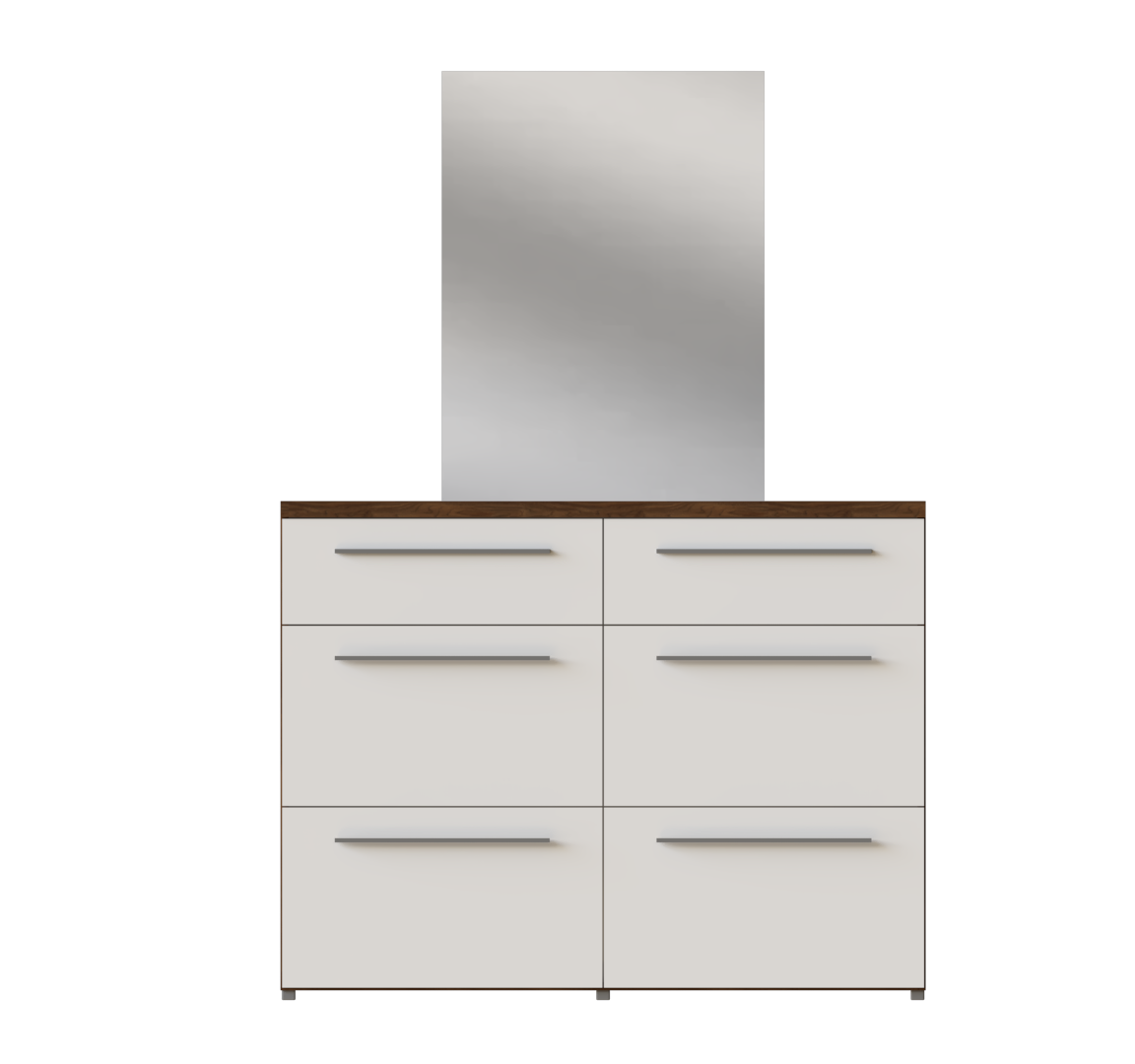 Dresser Belfast 6Drawers With Mirror No Mixing Walnut (Limited 3 Months Warranty)