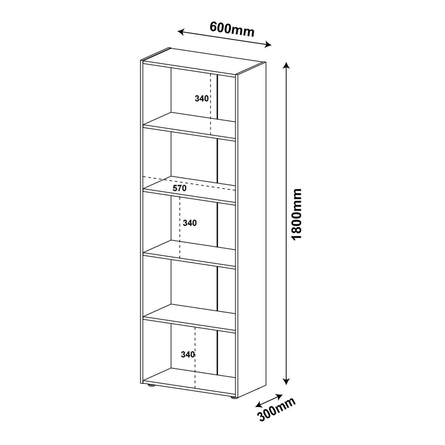 Bookcase Multy 4583 Five Shelves 60*30*180Cm Mint (Limited 3 Months Warranty)