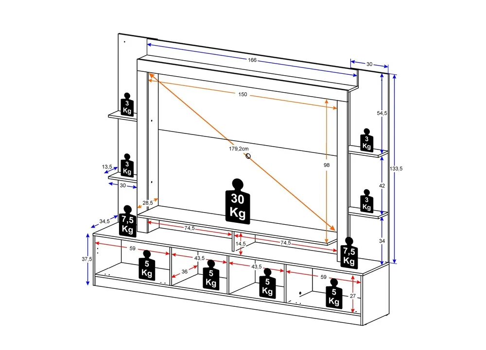Tv Stand Mp3395 With Panelup To 65 171*213*38Cm Black/White (Limited 3 Months Warranty)