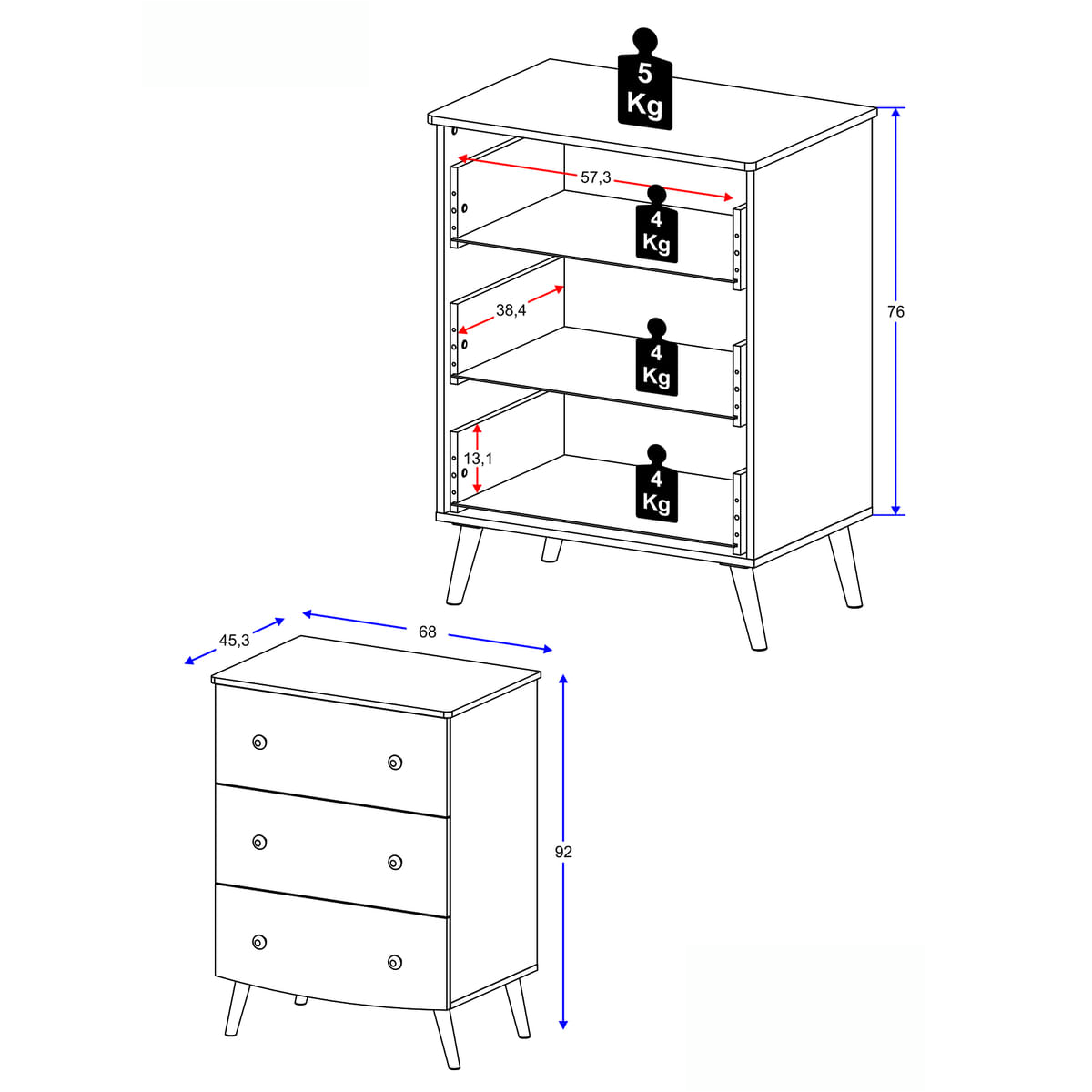 Commode Tenura 2967A 3 Drawers 68*92*45.3Cm White/Pink/Grey (Limited 3 Months Warranty)
