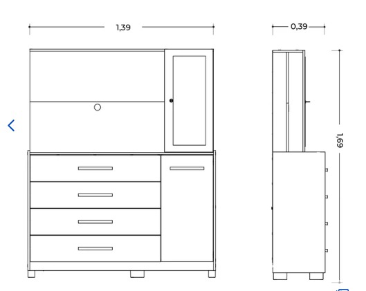 Dresser Ilhabela 18183-307 2 Doors With 4 Drawers 139*169*39Cm Freijo/Titatium (Limited 3 Months Warranty)