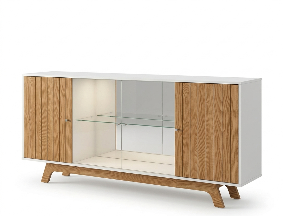 Buffet Facino 4 Doors 81.2Cm*35.7Cm*180Cm Oak Nobel- Off White (Limited 3 Months Warranty)