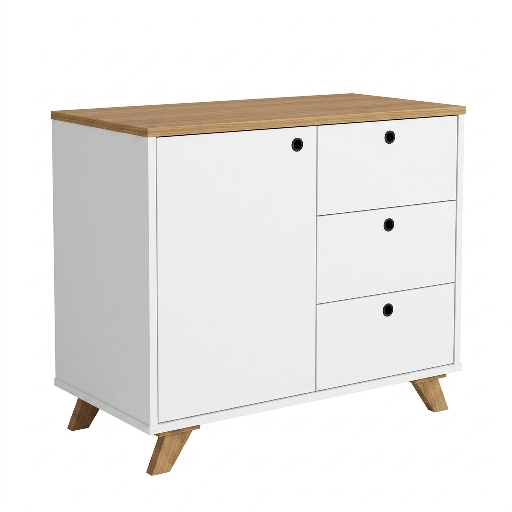 Cabinet Lugano 6305 1 Doors With 3 Drawers 90.5*45.4*75.3Cm Freijo/Black (Limited 3 Months Warranty) Lugano 6305