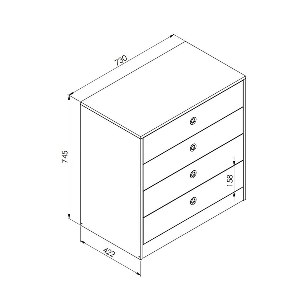 Commode Cr40100 4 Drawers 74.5*73*42.2Cm White/Smoked Lacca (Limited 3 Months Warranty)