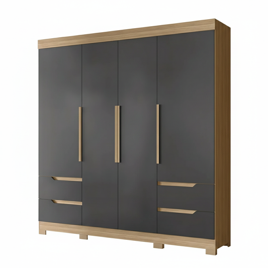 Wardrobe Doble 202-307 6 Doors With 4 Drawers  240*230*47Cm Freijo/Titanium  (Limited 3 Months Warranty)