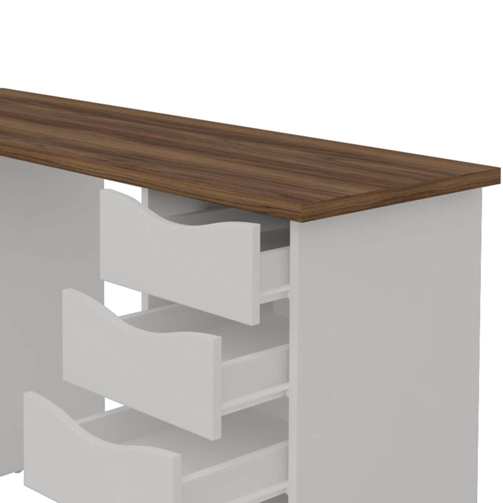 Office Table Due 6023 Desk  With 10 Drawers  136*45.4*75.3Cm Nogal/ White  (Limited 3 Months Warranty)