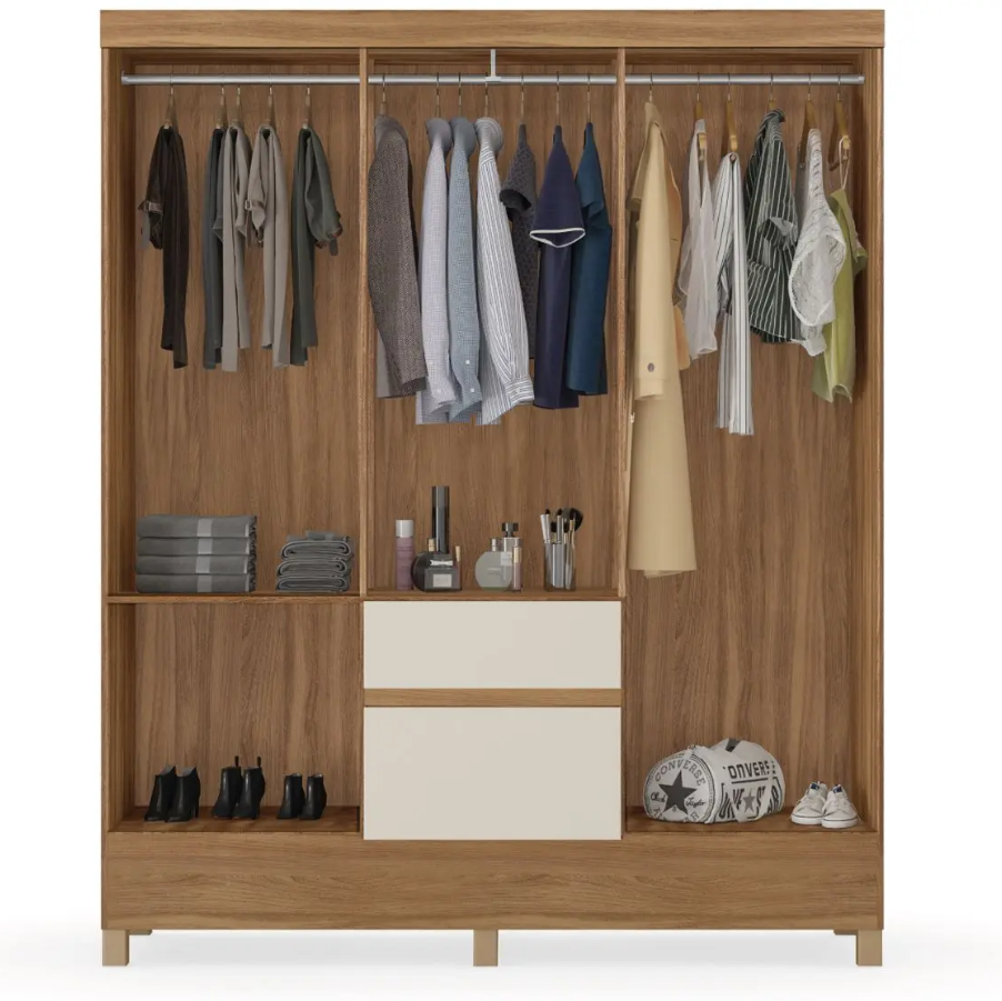 Wardrobe Flash  62920/140 6 Doors With 2 Drawers  149*181*47 Cm Almond / Off White  (Limited 3 Months Warranty)