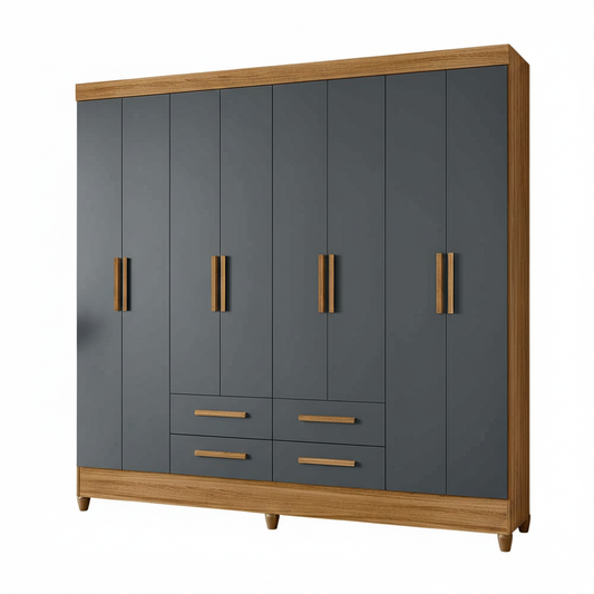 Wardrobe Florida 046031.6 8 Doors With 4 Drawers  204*204*47Cm Freijo/Grey  (Limited 3 Months Warranty)