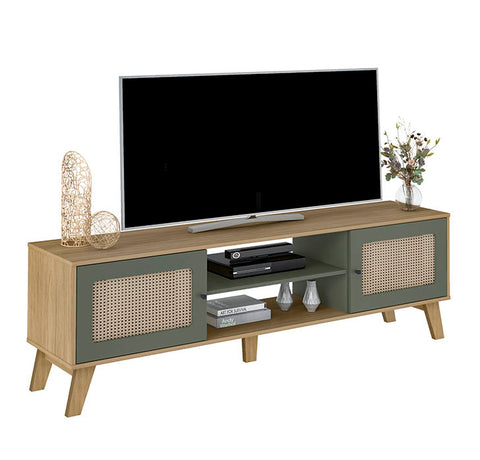 Tv Stand Charlotte 4534 Up To 75 / 2 Doors With 2 Niches  180*40*55Cm Oak/Mint  (Limited 3 Months Warranty)