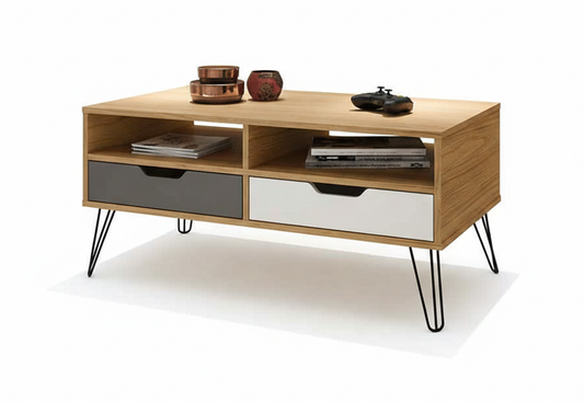 Coffee Table Estocolmo 4386 2 Drawers  100*54*45Cm Oak/Graphite/White (Limited 3 Months Warranty)