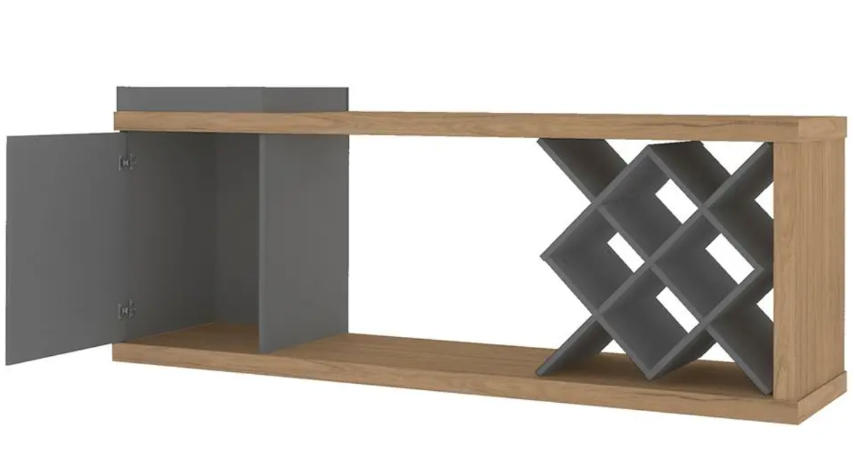 Tv Stand Madrid 4382 Up To 60 One Door With Bottle Holder  180*45*71.5Cm Oak / Graphite  (Limited 3 Months Warranty)