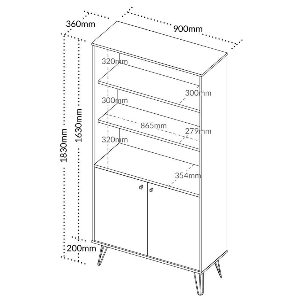 Bookcase Hit 6195 2 Doors With 1 Internal Shelf  90*36*183Cm Freijo/Black  (Limited 3 Months Warrantyhit 6195