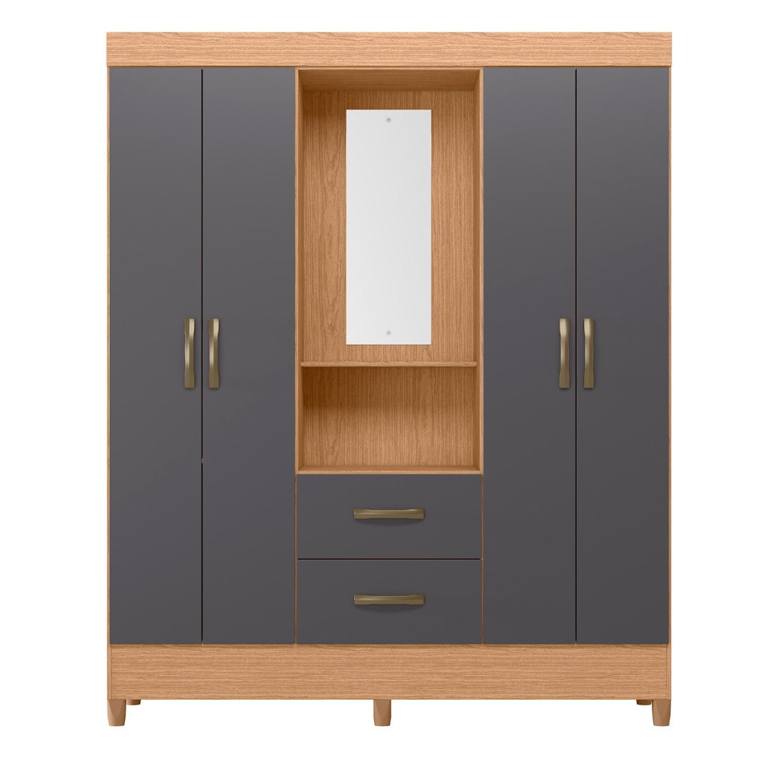 Wardrobe Mobi 23416-309 4 Doors With 2 Drawers And Mirror  147*181*47Cm Freijo/Titanium  (Limited 3 Months Warranty)