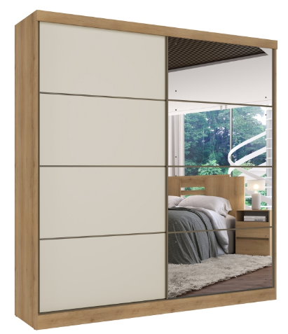 Wardrobe Malaga 5876 2 Sliding Doors With Mirror W222*H23*D55Cm Cappuccino/Off White ( Limited 3 Months Warranty)