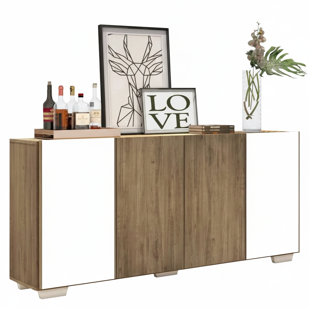 Buffet Mp3563 4 Doors With 2 Mirrors  74*123*32Cm Rustic/Natural  (Limited 3 Months Warranty)