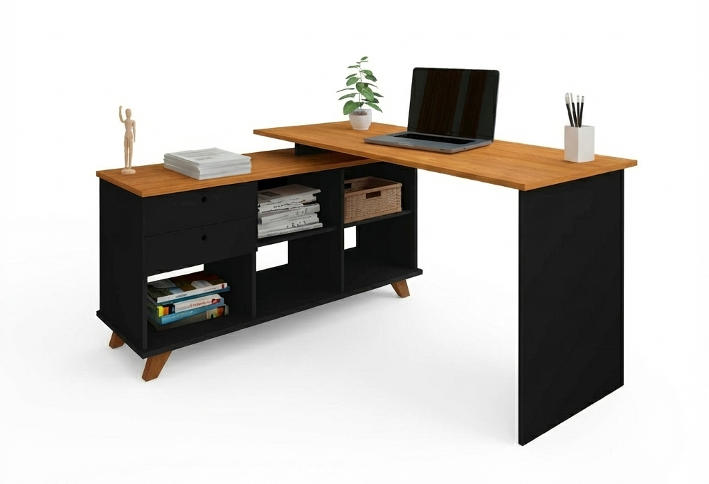 Office Table Gold 6142 2 Drawer  145*128*75Cm Freijo/Black (Limited 3 Months Warranty)