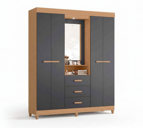 Wardrobe Agata 18254-309 4 Doors With 3 Drawers  163*200*47Cm Freijo/Titanium  (Limited 3 Months Warranty)