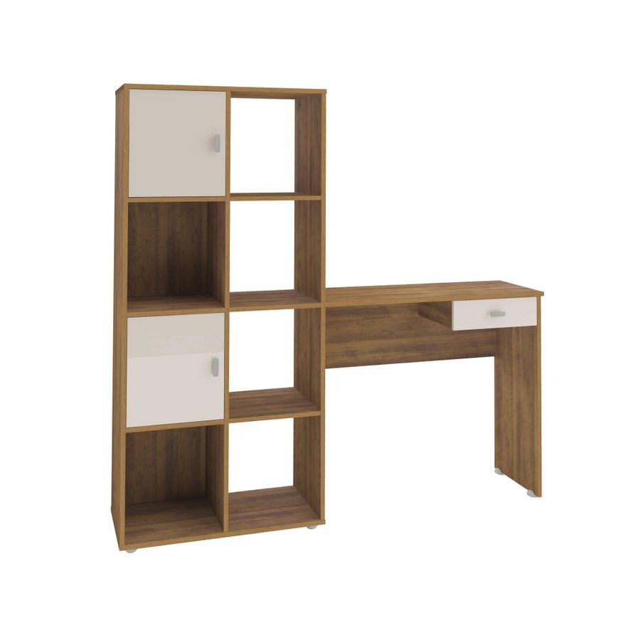 Office Table America 3966 One Drawer With 2 Doors & Eight Niches  160*35*155Cm Pine / Off White  (Limited 3 Months Warranty)