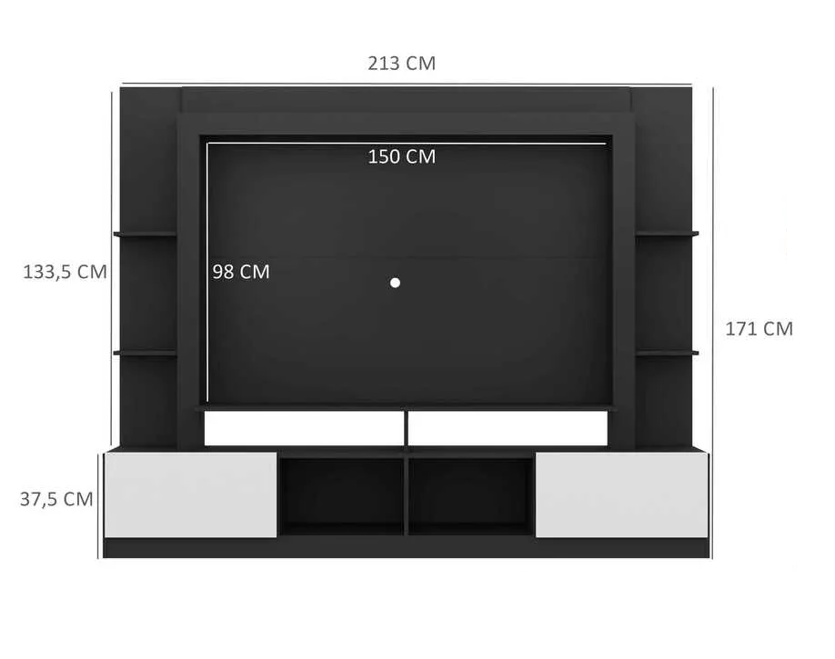 Tv Stand Mp3395 With Panelup To 65  171*213*38Cm Black/White (Limited 3 Months Warranty)