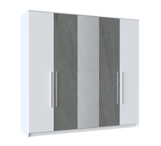 Wardrobe Henry 5Doors Grey/White (Limited 3 Months Warranty)