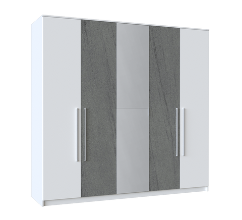 Wardrobe Henry 5Doors Grey/White (Limited 3 Months Warranty)