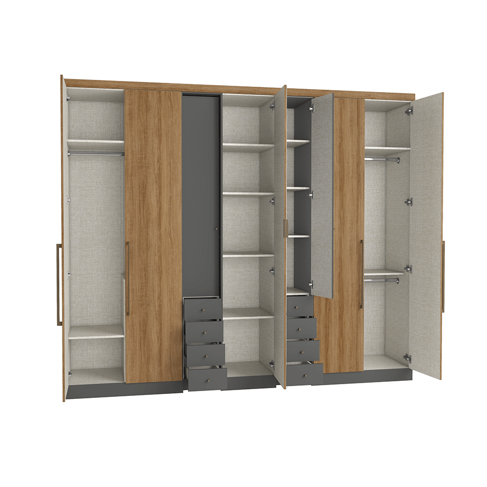 Wardrobe Absolut Plus Glass 5517 7 Doors + 8 Drawers  W288Cm* H233M * D55Cm Grafite/Almendra (Limited 3 Months Warranty)